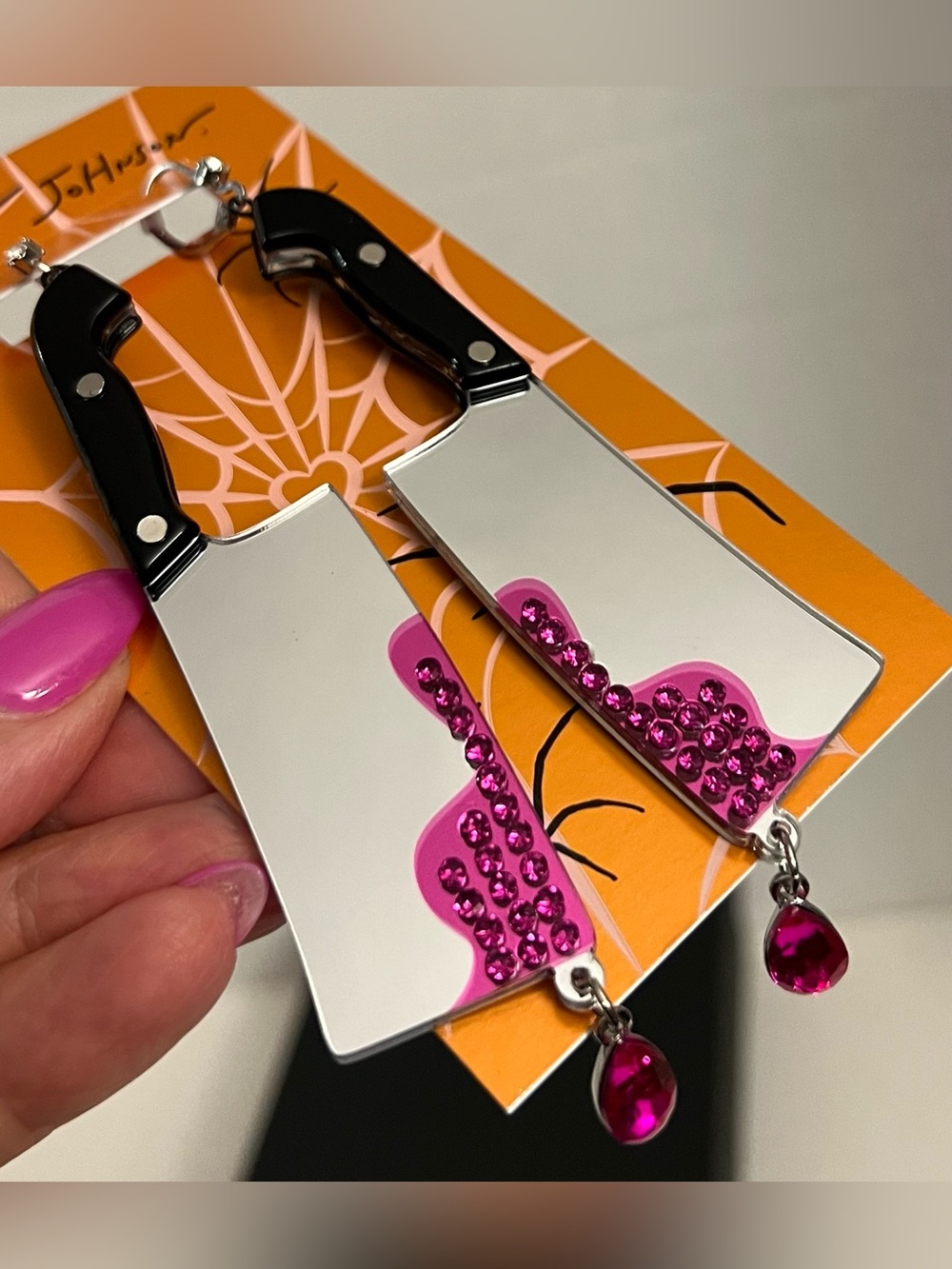 Betsey Johnson Black & Pink Cleaver Dangle Earrings - Picture 13 of 16